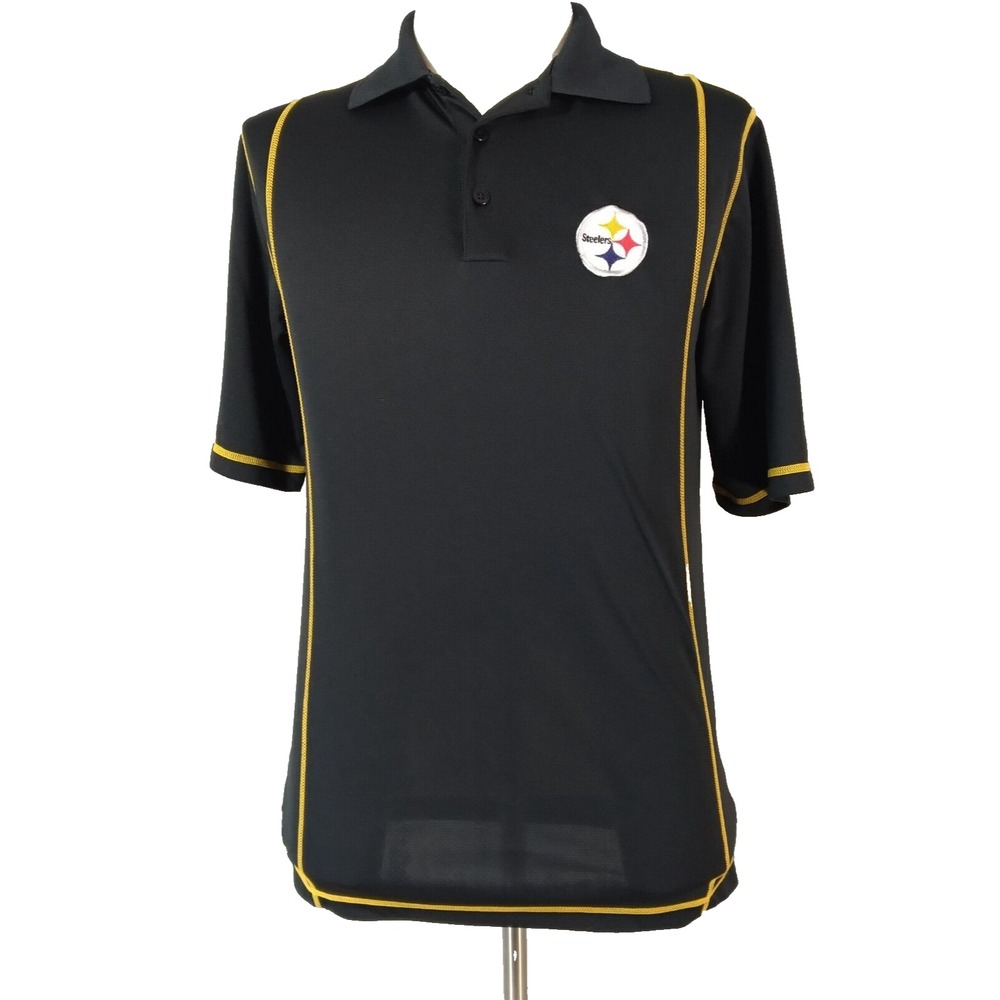 Antigua Polo Shirt Mens Small Black Pittsburgh Steelers Embroidered Dri-Fit NFL